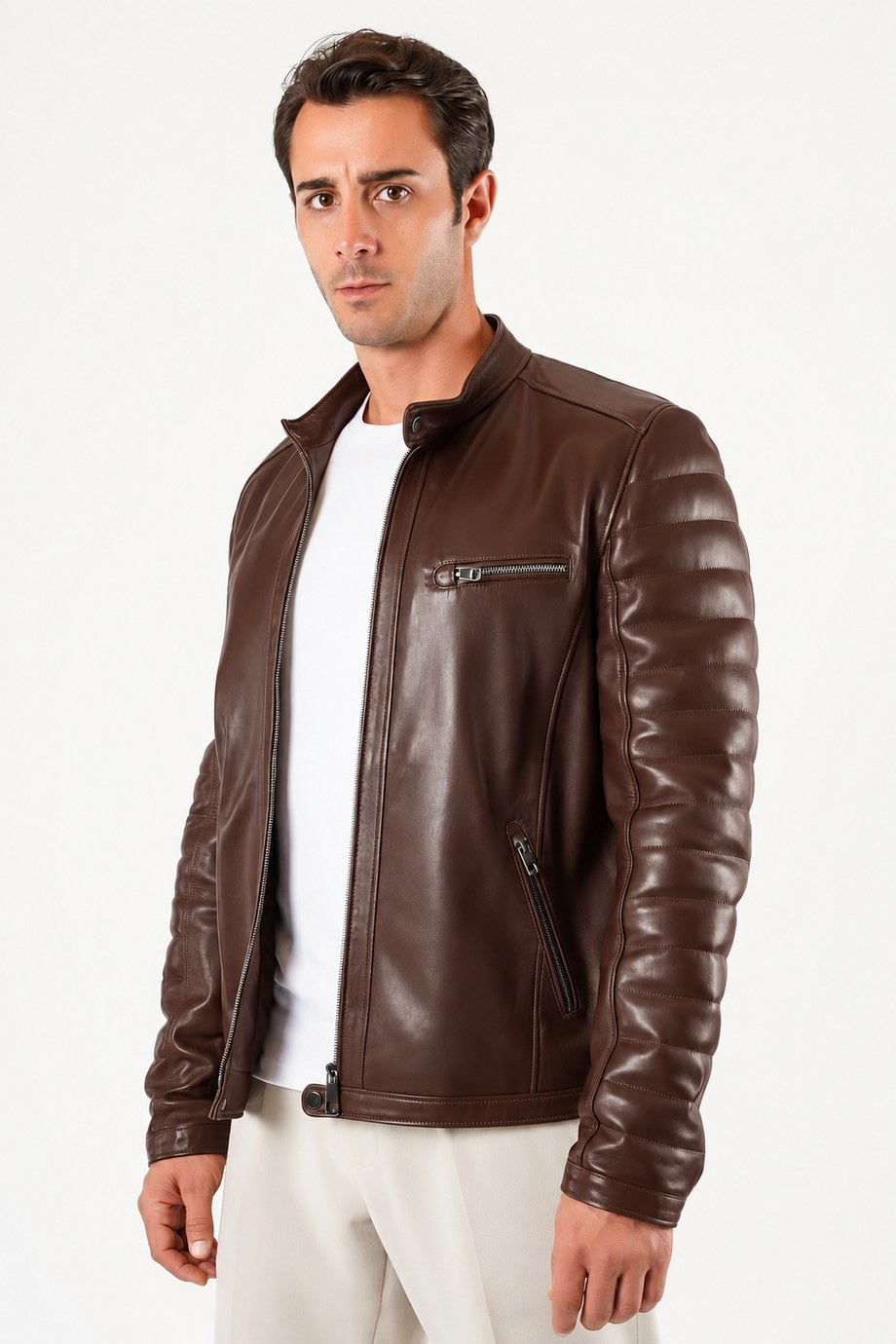 Koyu Kahve Biker Hakiki Deri Ceket, LC Leather Club