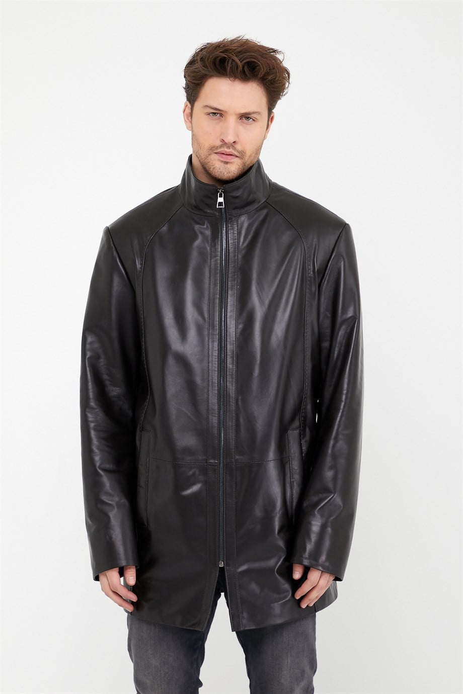 Manteau en cuir marron foncé, LC Leather Club
