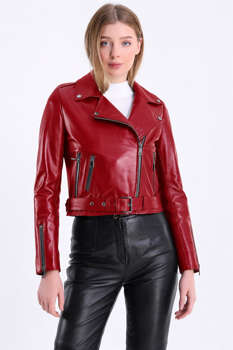 Koyu Kırmızı Biker Deri Ceket, LC Leather Club