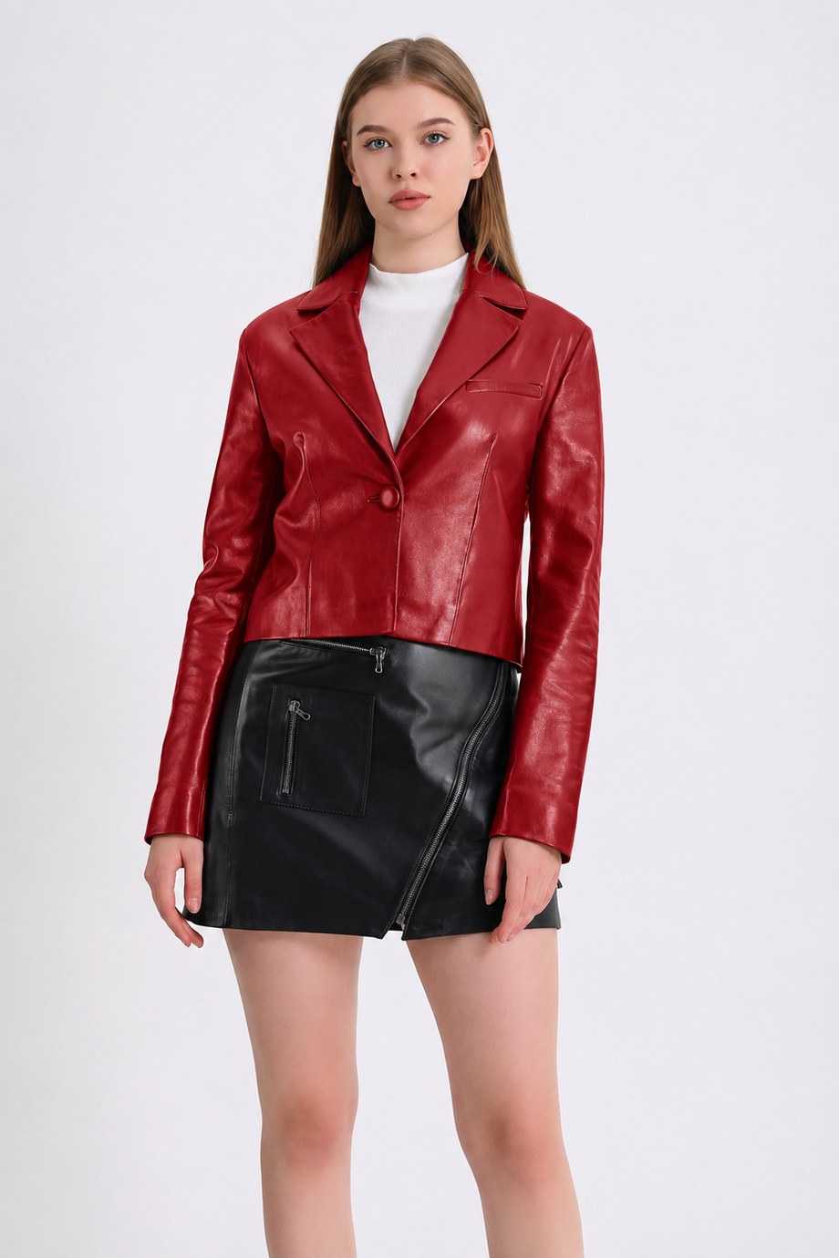 Koyu Kırmızı Blazer Deri Ceket, LC Leather Club