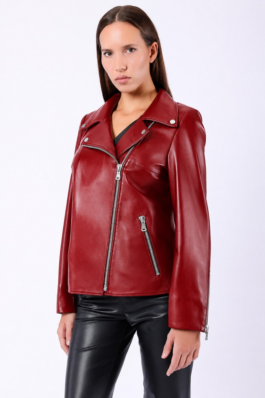 Koyu Kırmızı Kruvaze Hakiki Deri Ceket, LC Leather Club