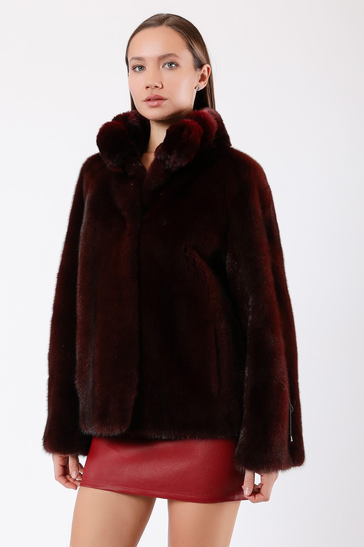 Manteau de vison rouge foncé, LC Leather Club