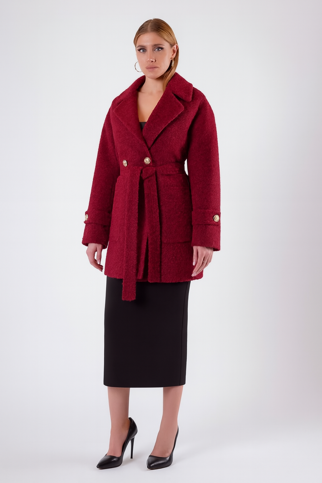 Manteau en laine rouge foncé, LC Leather Club