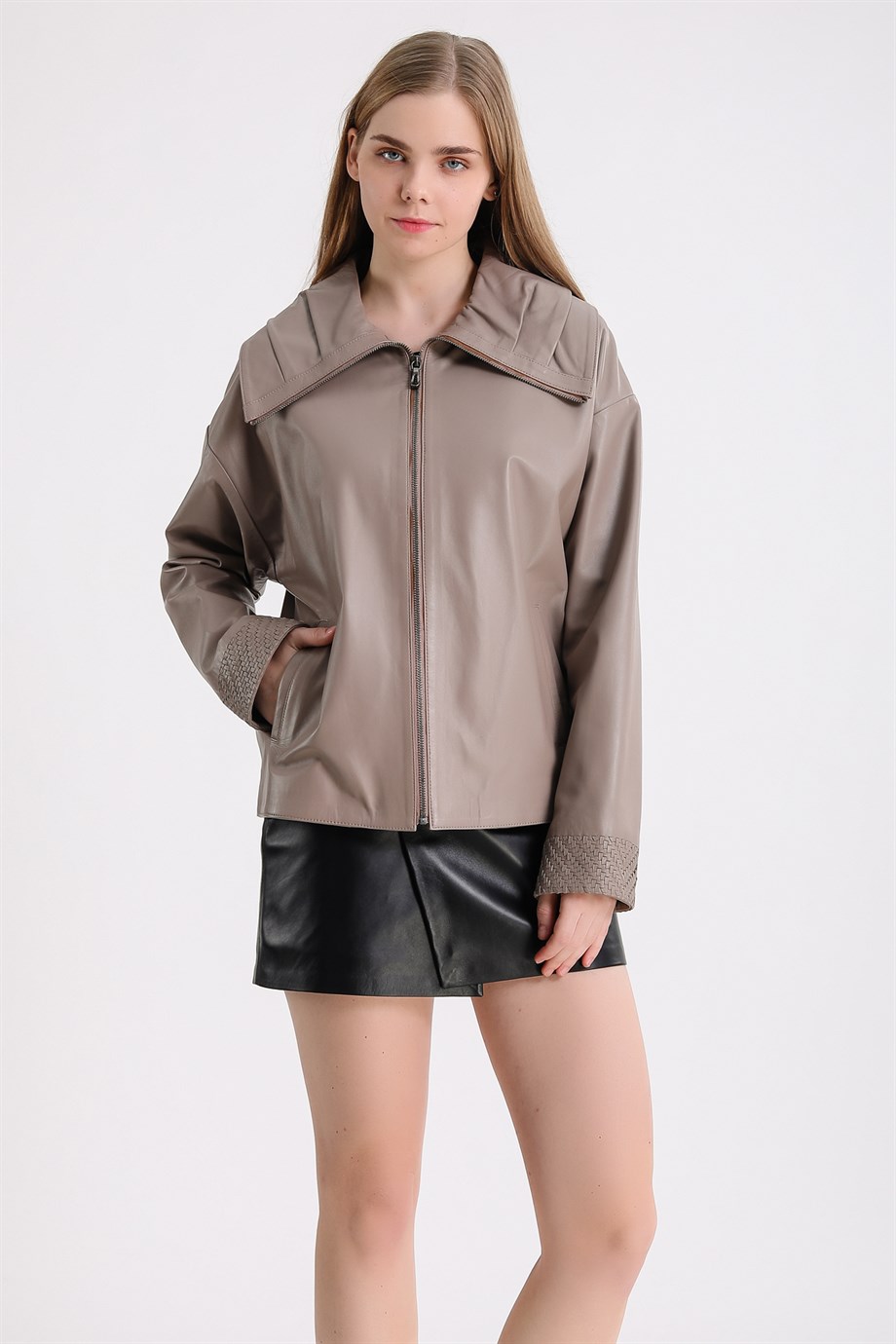 Veste cuir oversize crème foncé, LC Leather Club