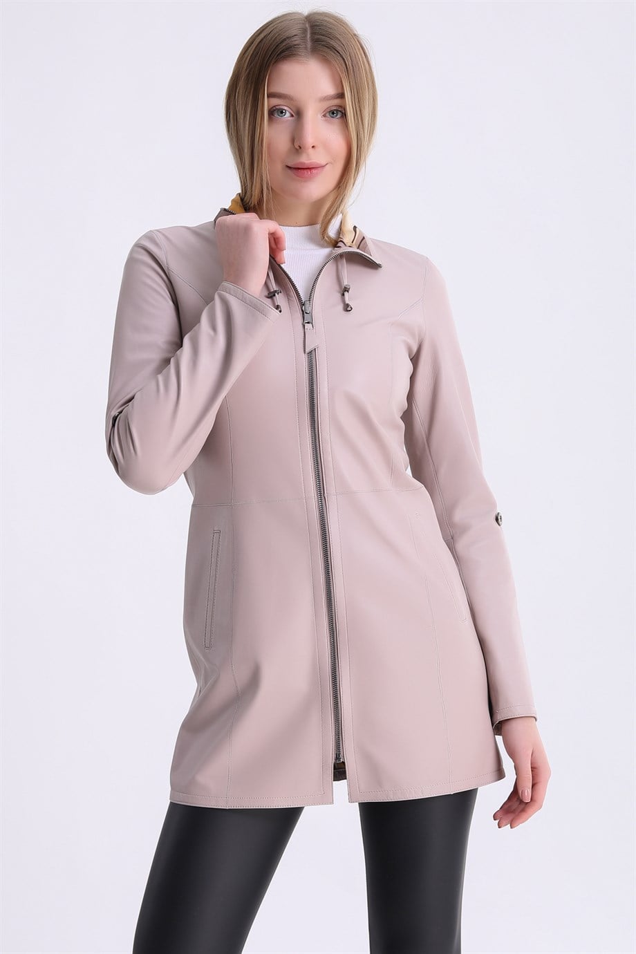 Veste en cuir couleur crème réversible, LC Leather Club