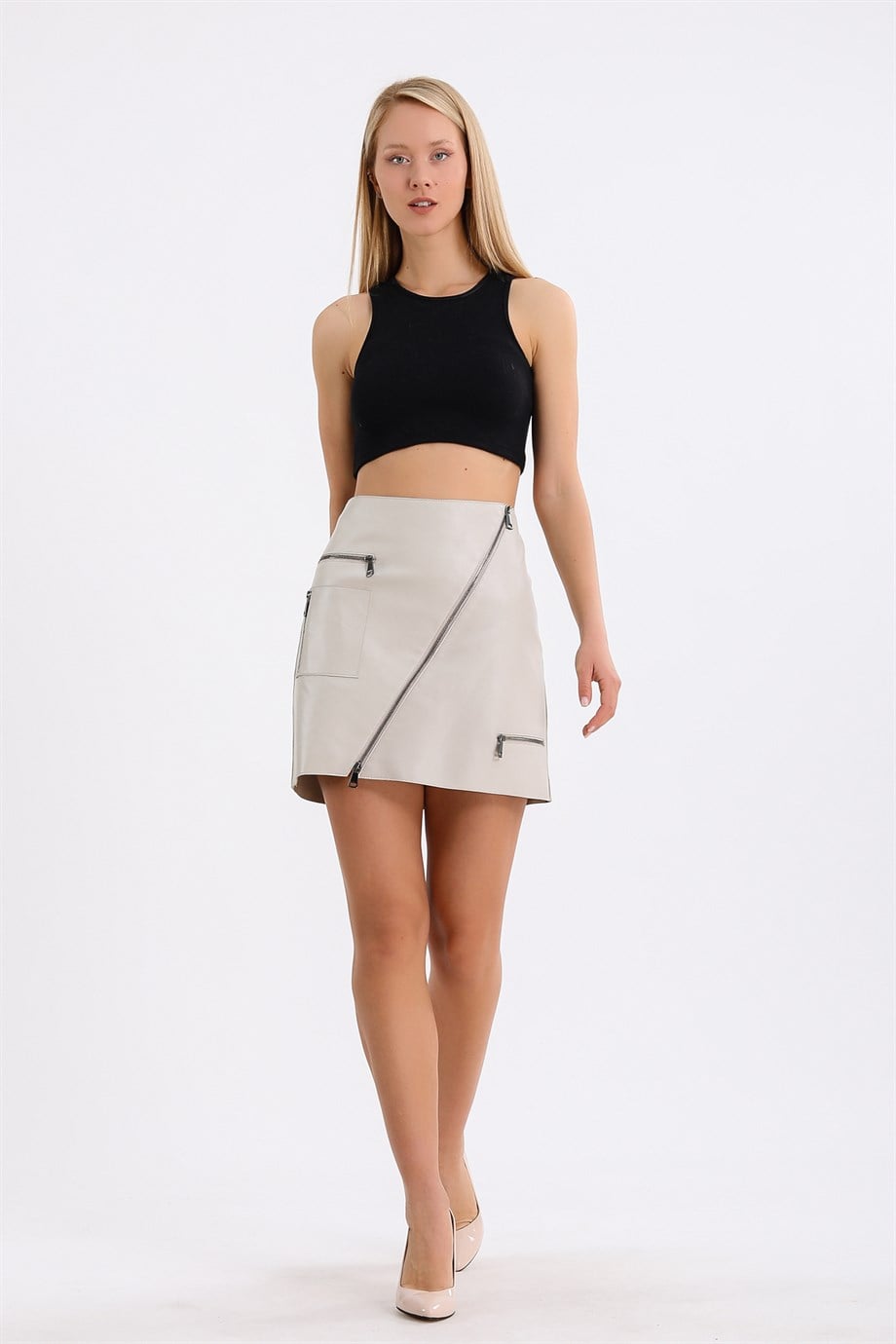 Jupe cuir crème, LC Leather Club