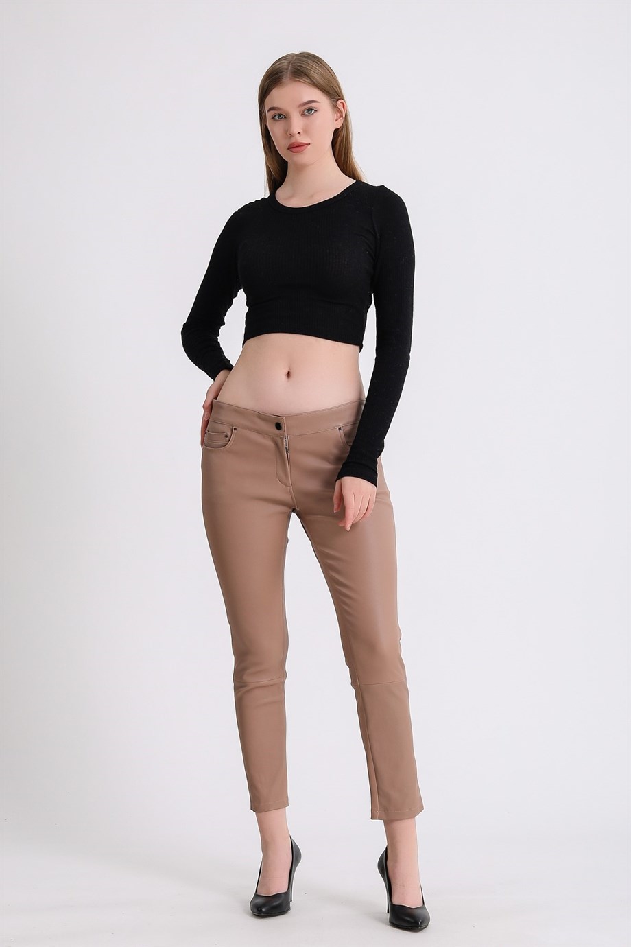 Cremefarbene Stretch-Lederhose, LC Leather Club
