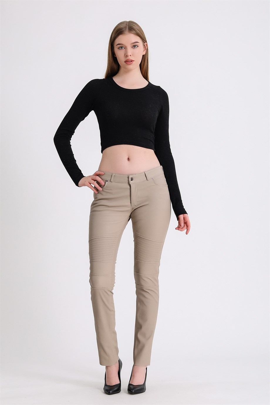 Cremefarbene Stretch Lederhose, LC Leather Club