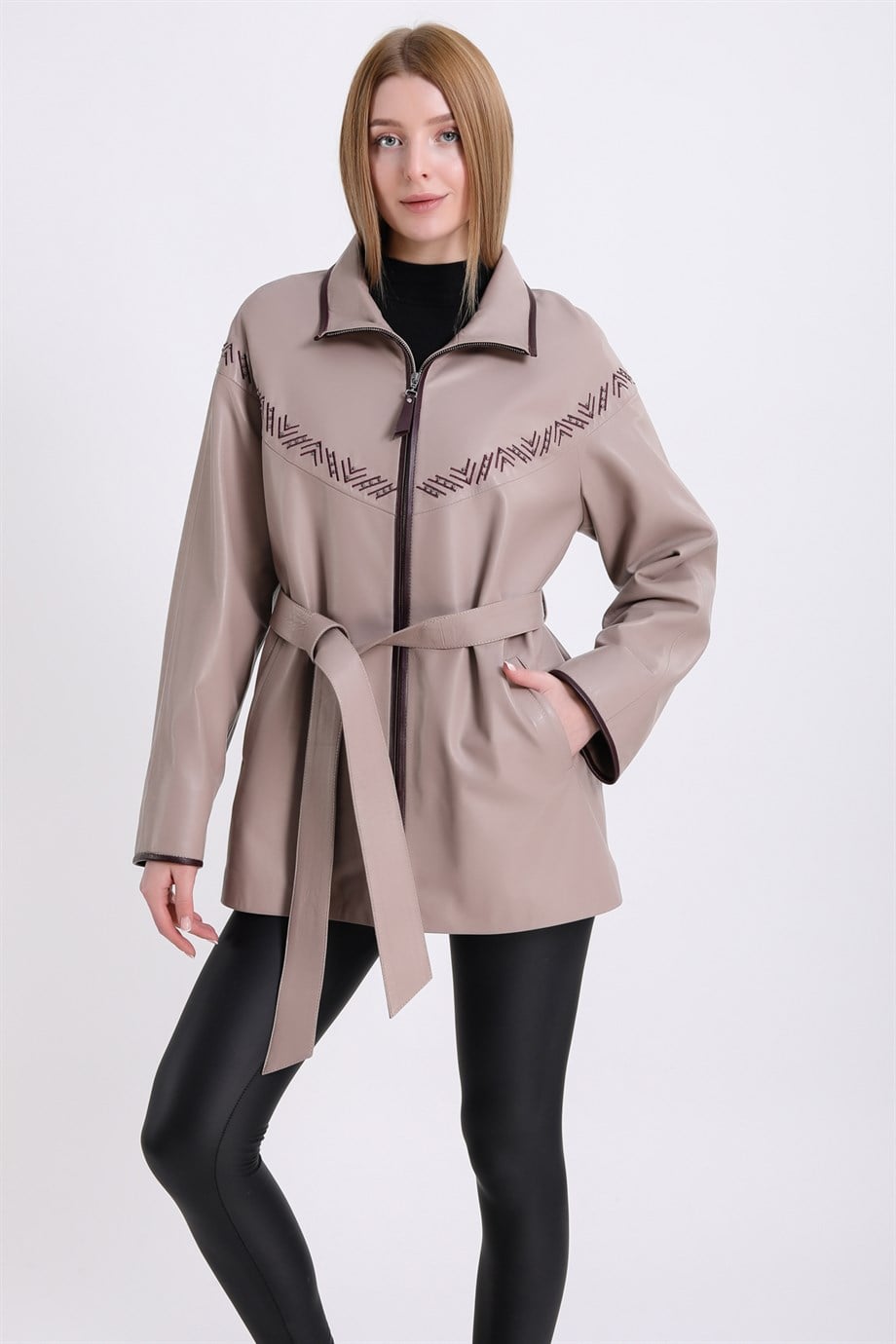 Veste agneau crème avec détails Trock, LC Leather Club