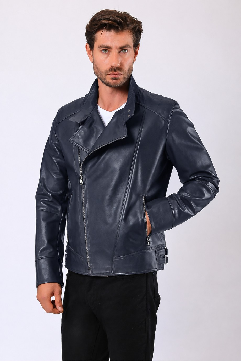 Lacivert Brody Hakiki Deri Ceket, LC Leather Club