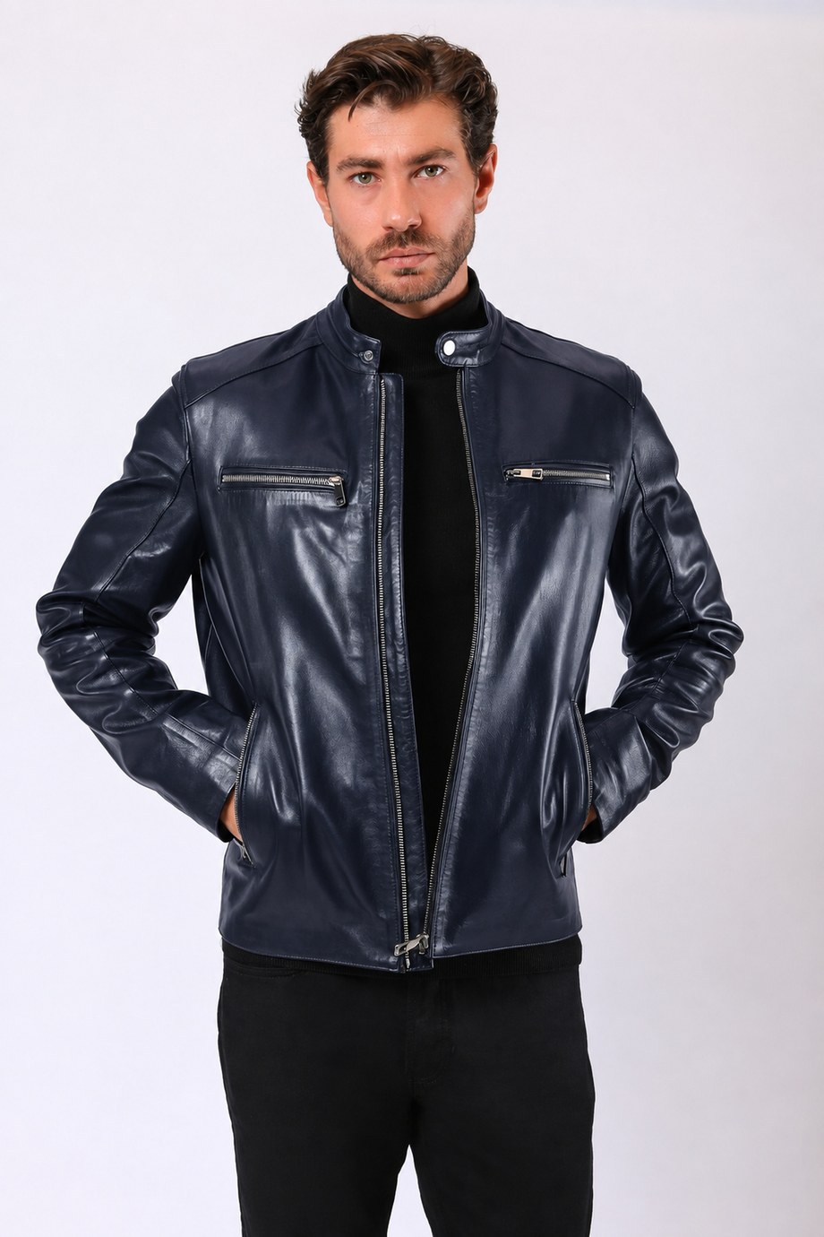 Lacivert Chris Hakiki Deri Ceket, LC Leather Club