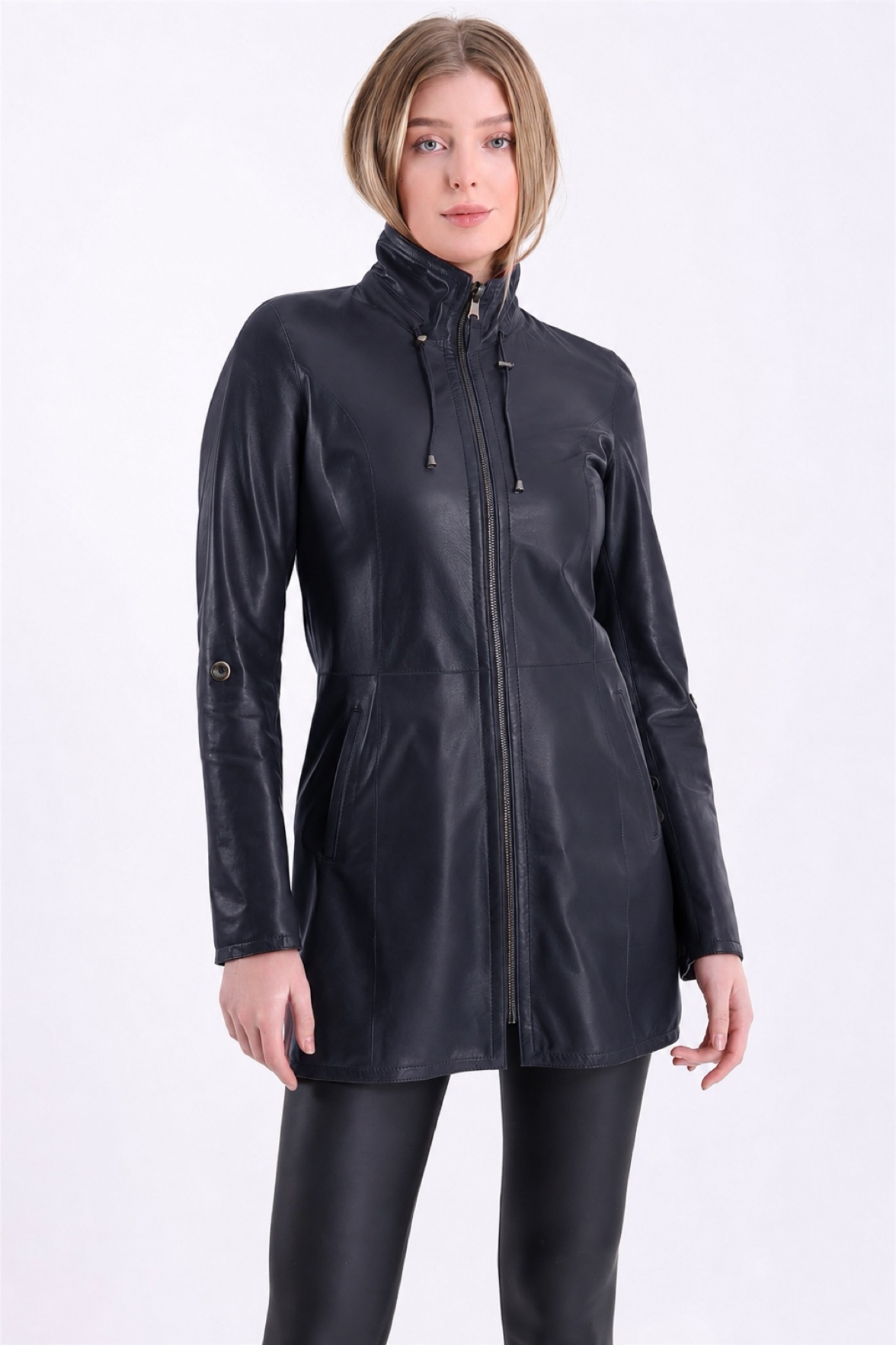 Veste en cuir bleu marine réversible, LC Leather Club