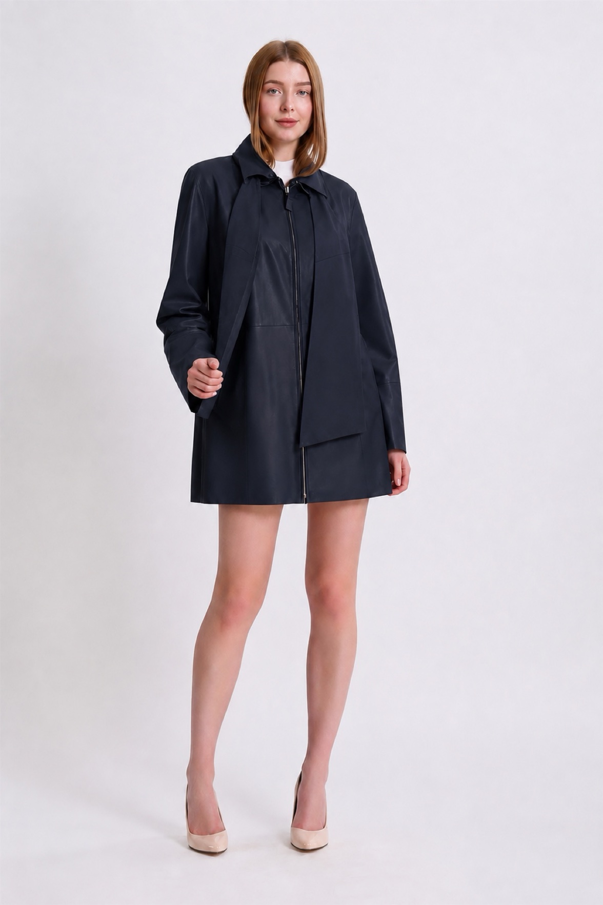 Manteau en cuir bleu marine, LC Leather Club