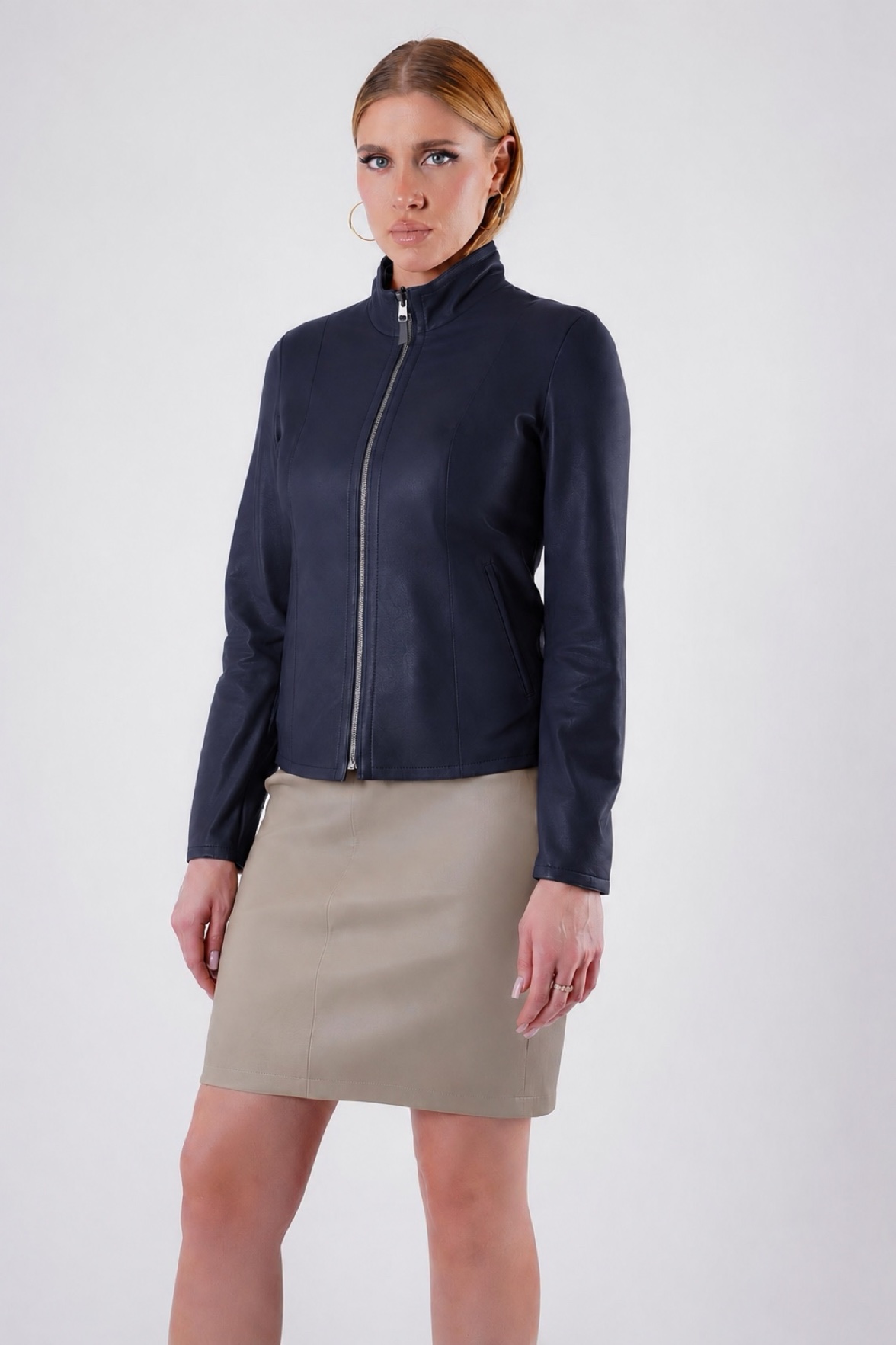 Veste en cuir réversible bleu marine véritable, LC Leather Club