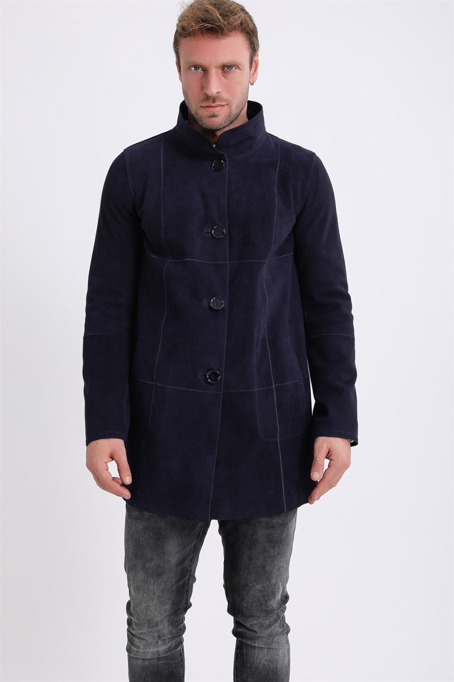 Dunkelblauer zweiseitiger Wildledermantel, LC Leather Club