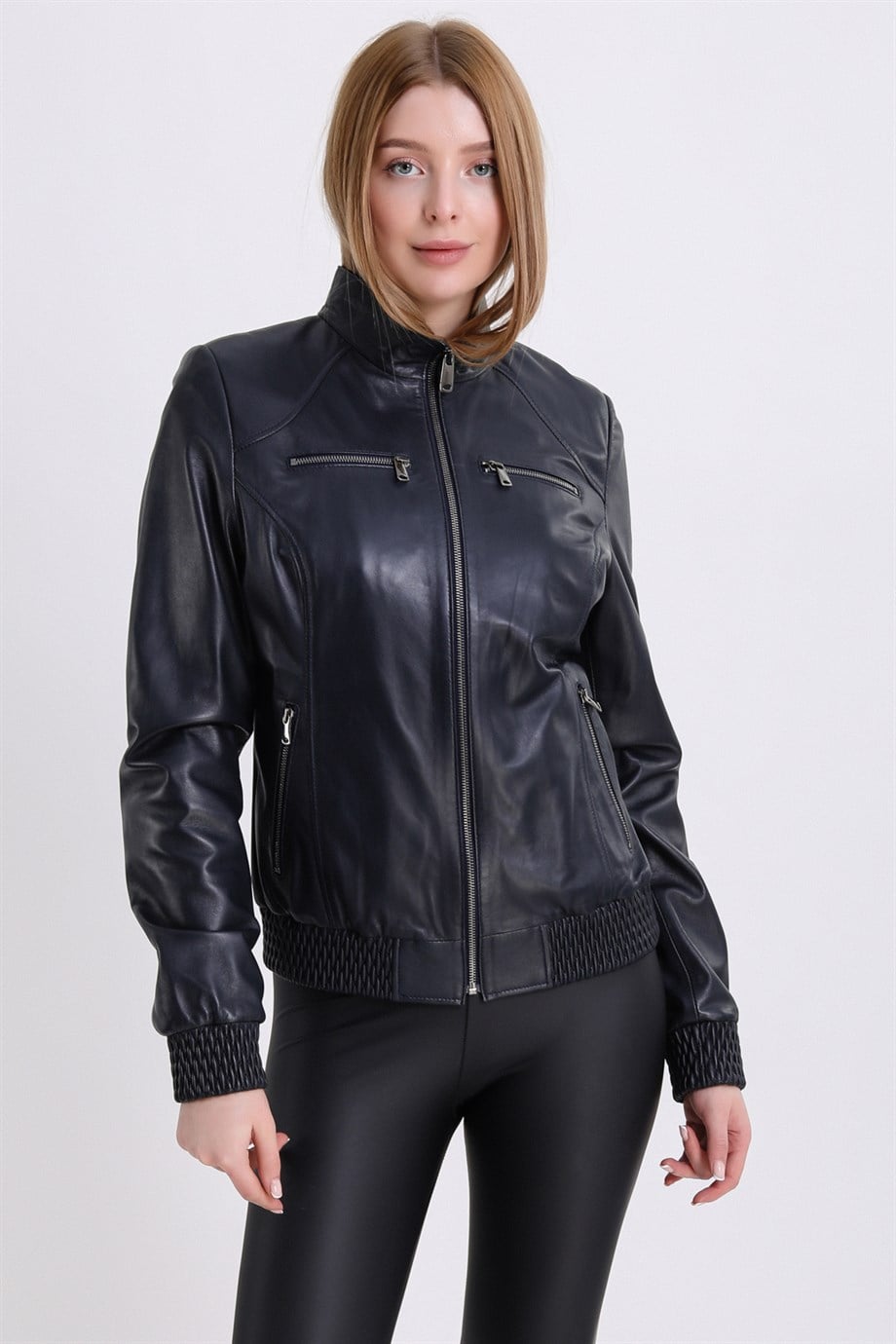 Veste en cuir bleu marine, LC Leather Club