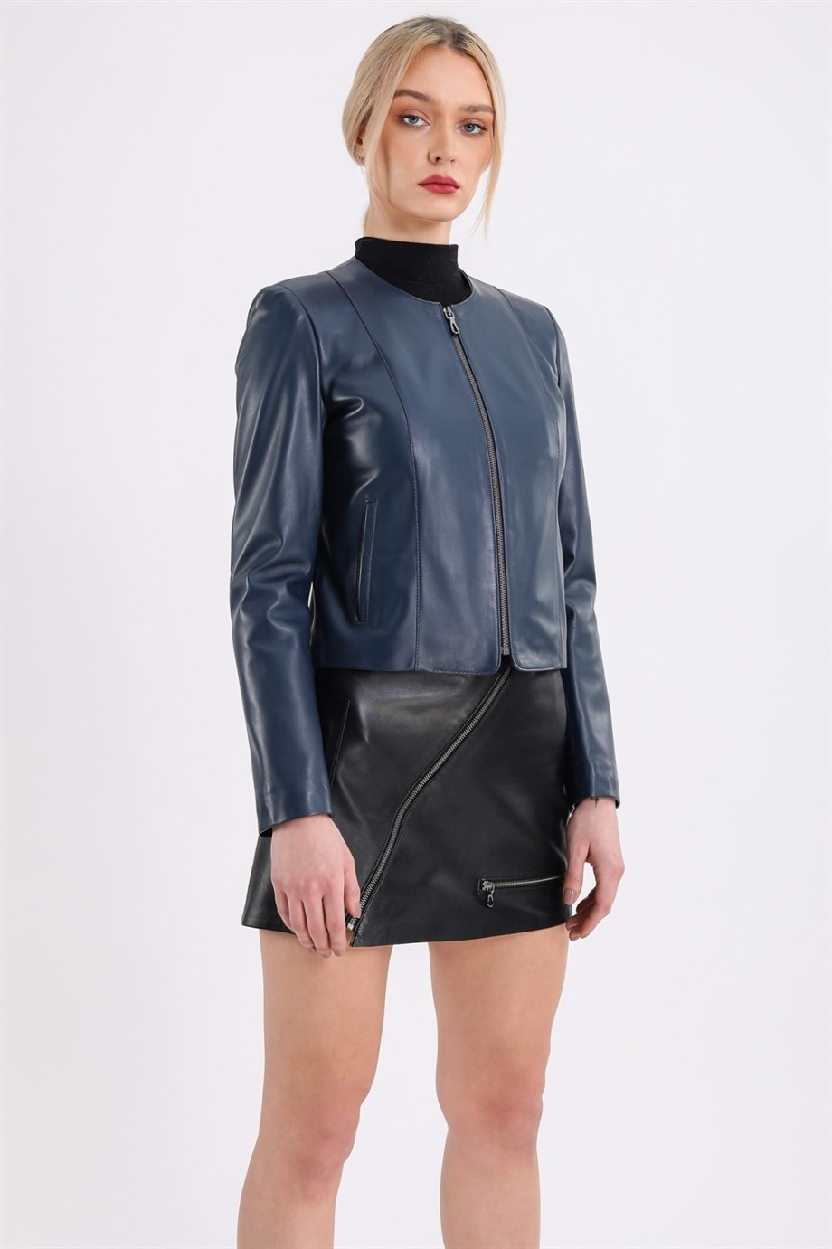 Veste en cuir bleu marine, LC Leather Club
