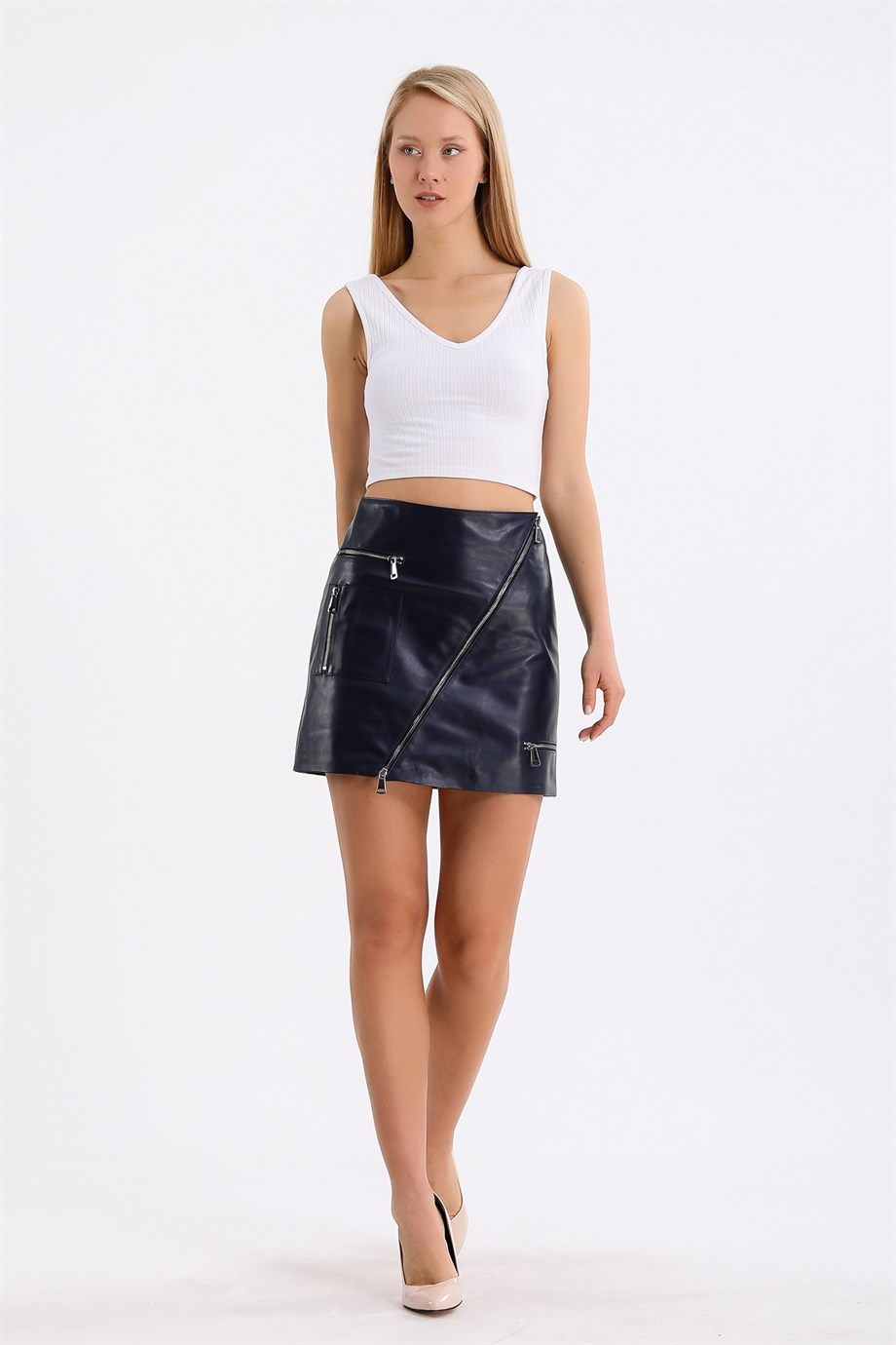 Jupe cuir bleu marine, LC Leather Club