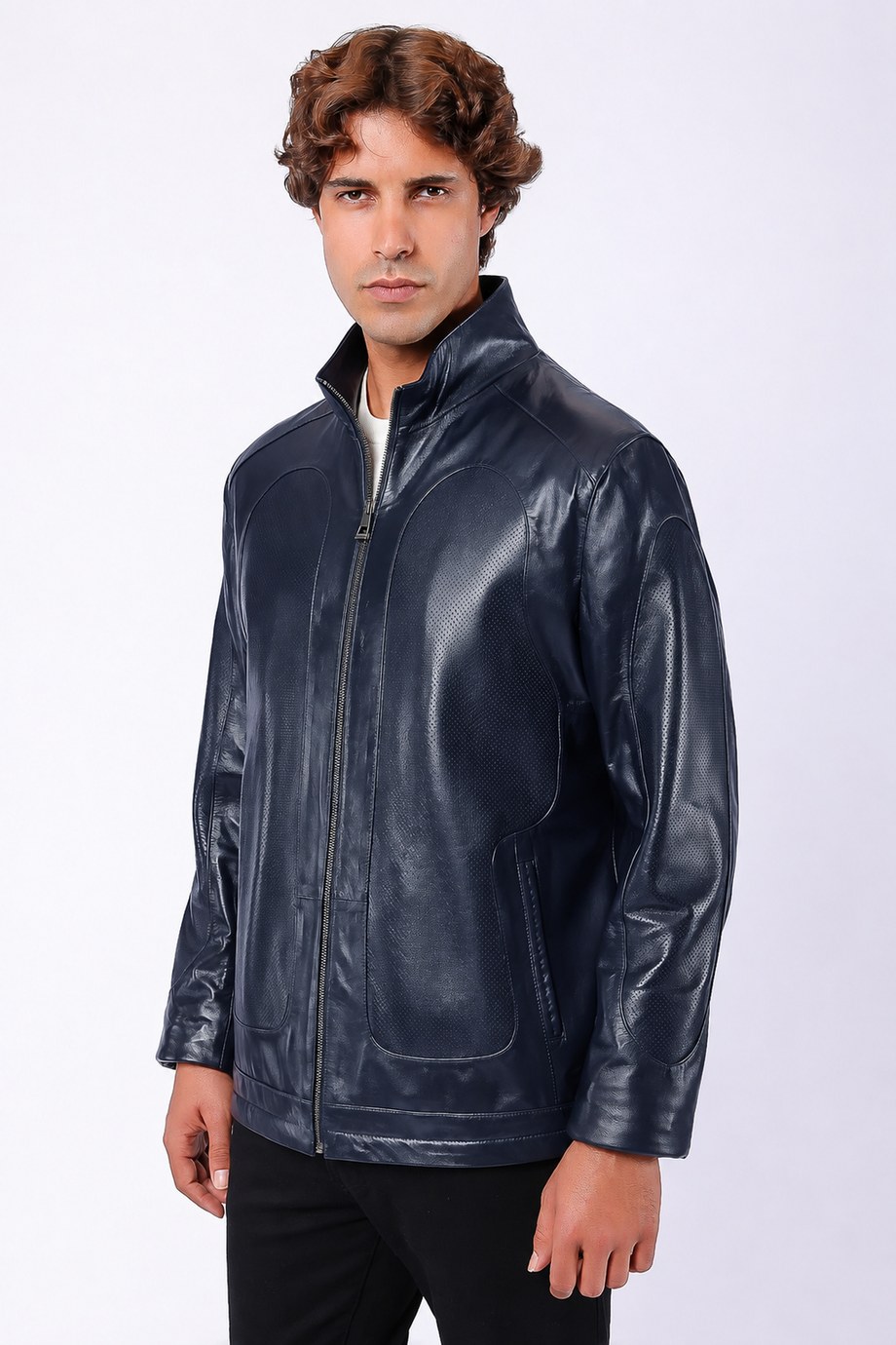 Lacivert Ferfore Hakiki Deri Ceket, LC Leather Club