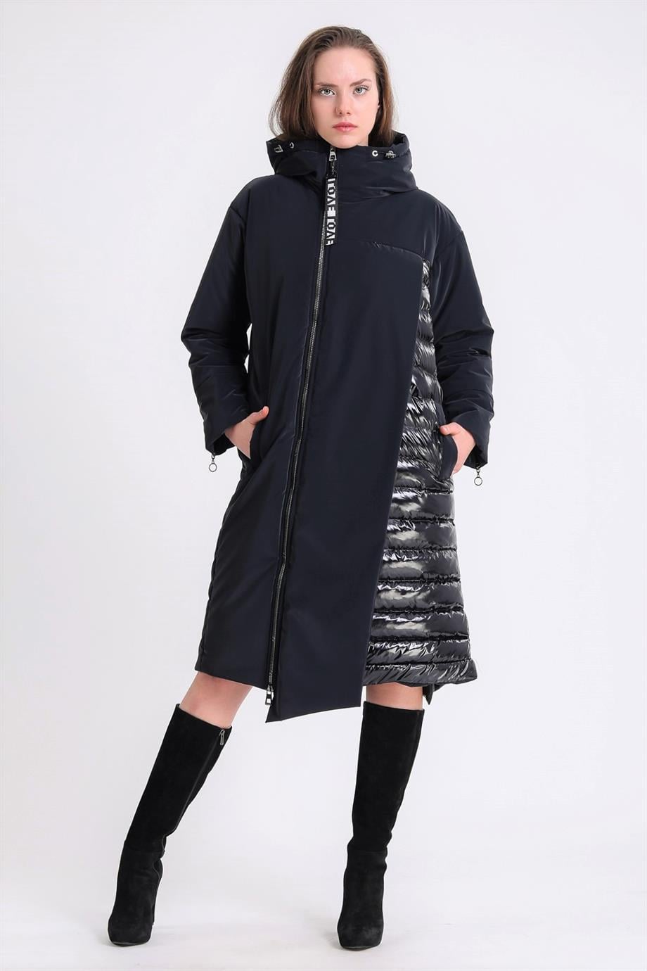 Doudoune Glam bleu foncé avec duvet d'oie, LC Leather Club