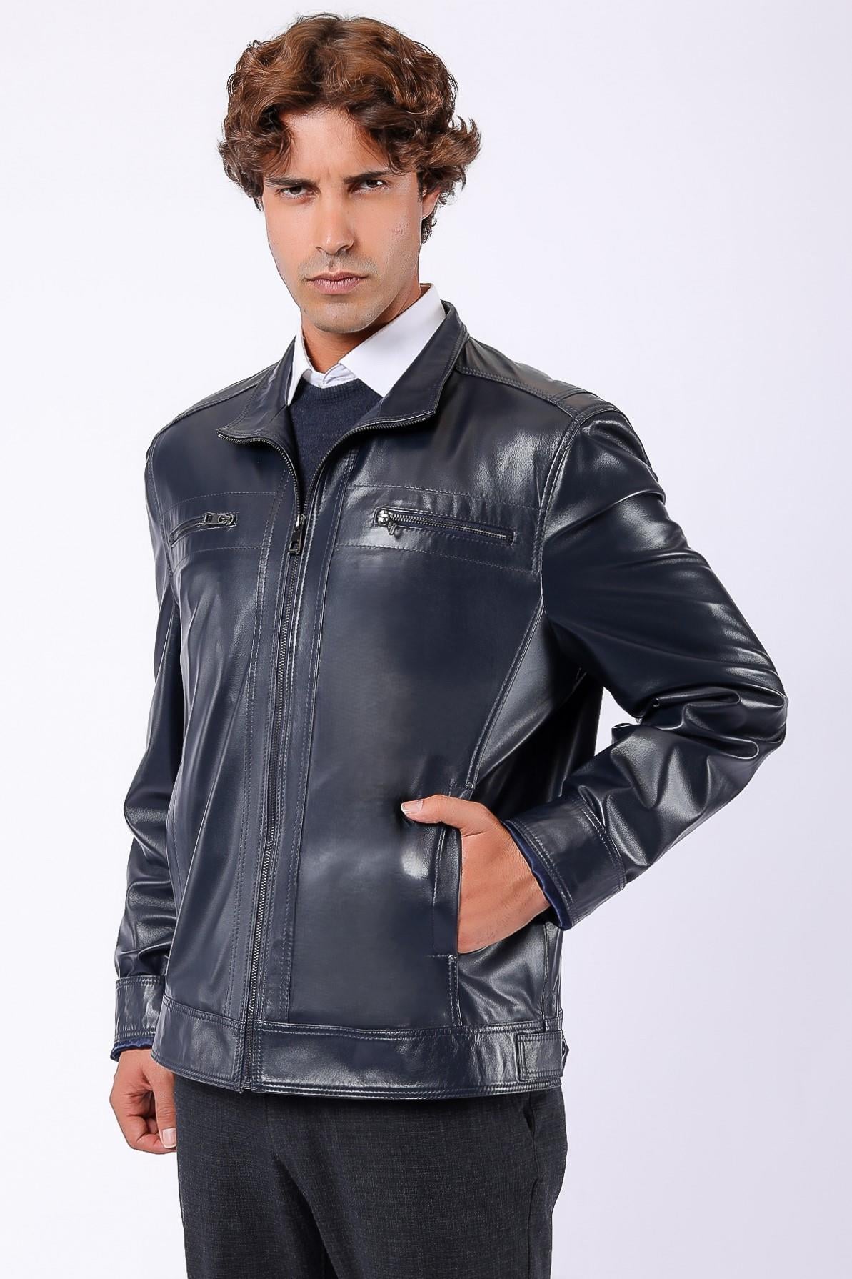 Veste en cuir bleu marine, LC Leather Club