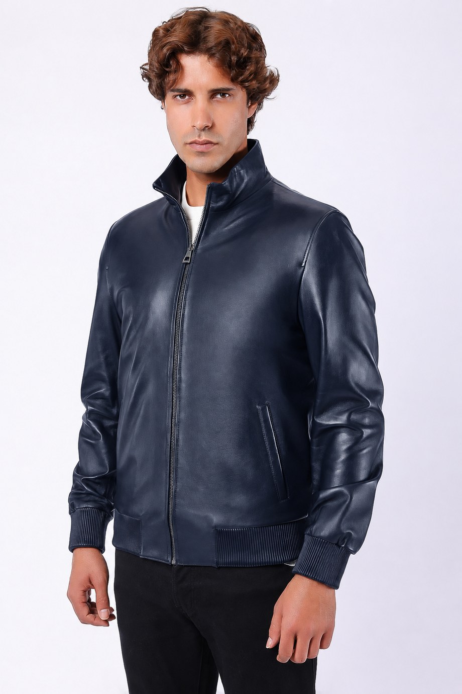 Lacivert Kolej Hakiki Deri Ceket, LC Leather Club