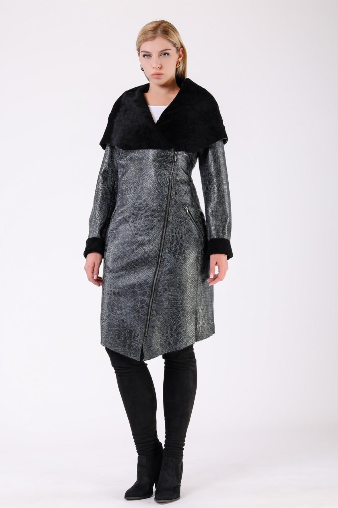 Donkerblauwe bontmantel, LC Leather Club
