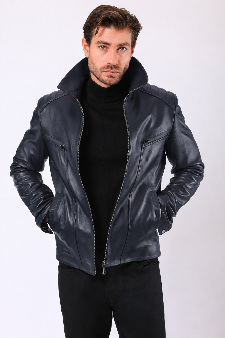 Lacivert Marco Hakiki Deri Ceket, LC Leather Club