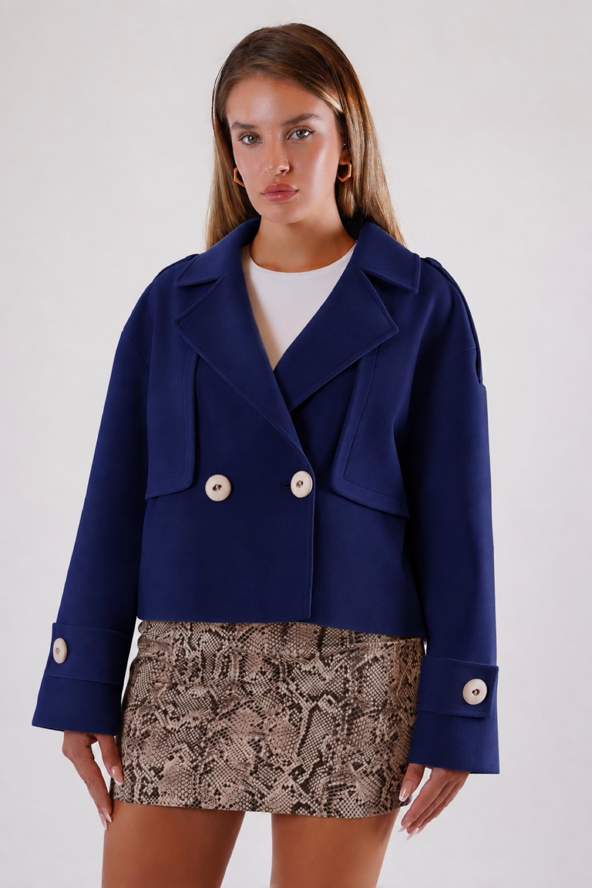 Manteau cachemire bleu marine surdimensionné, LC Leather Club