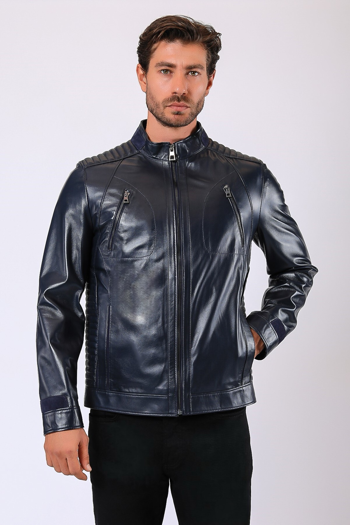 Granatowa skórzana kurtka Romeo z prawdziwej skóry, LC Leather Club