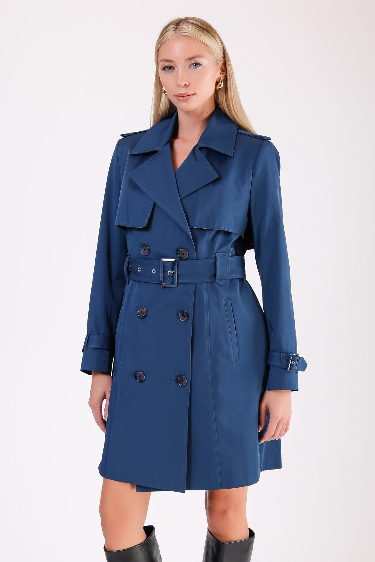 Trench en fibre imperméable bleu marine, LC Leather Club