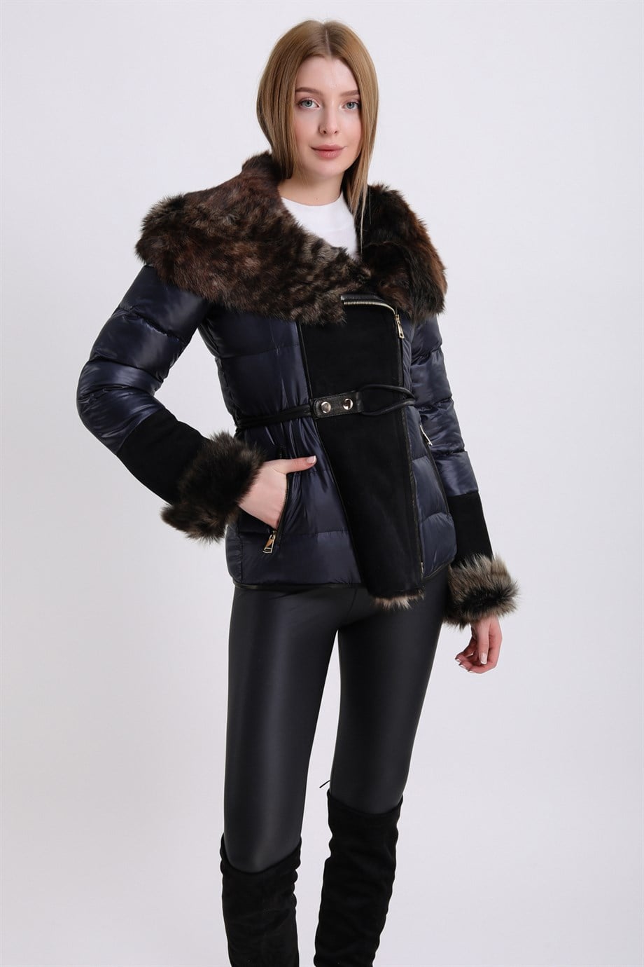 Donkerblauwe Toscana bontjas, LC Leather Club