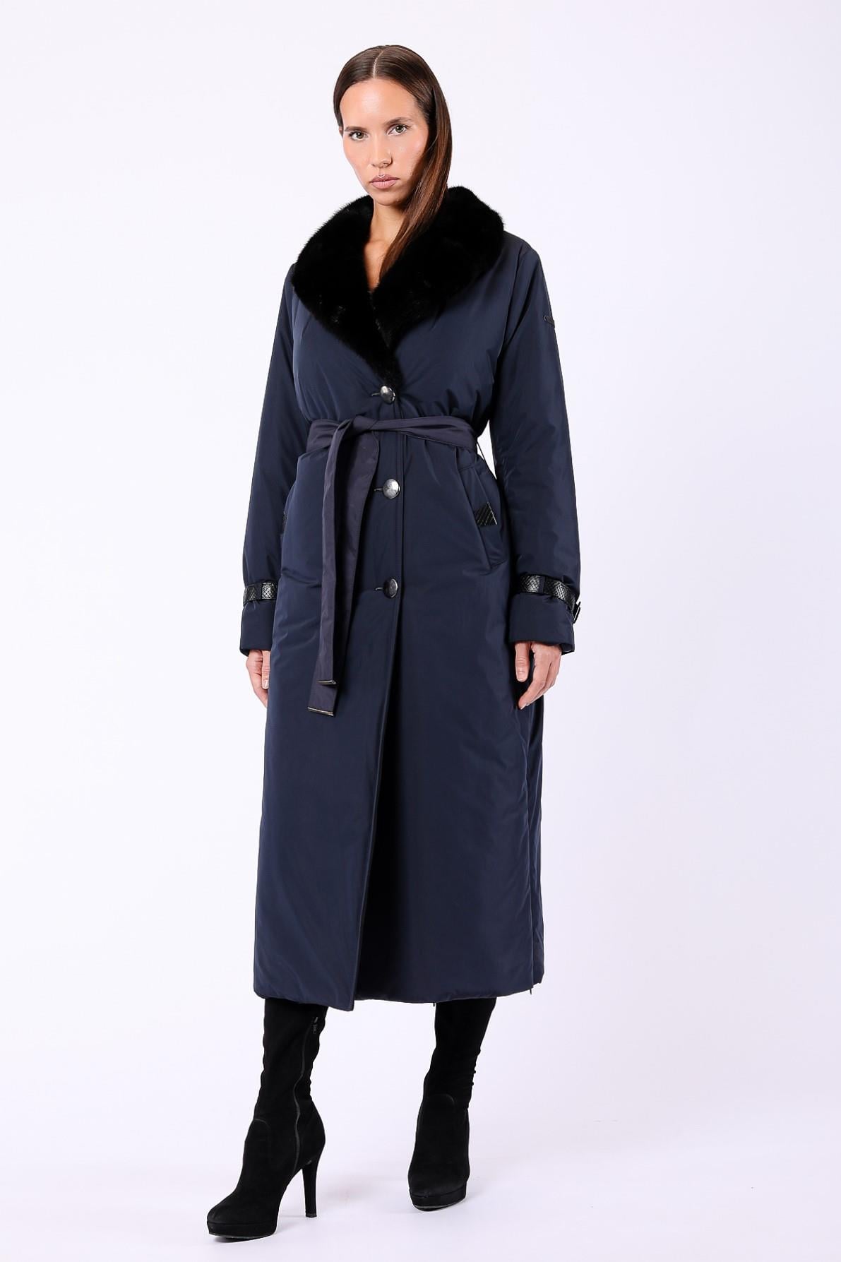 Doudoune bleu marine avec garniture vison, LC Leather Club