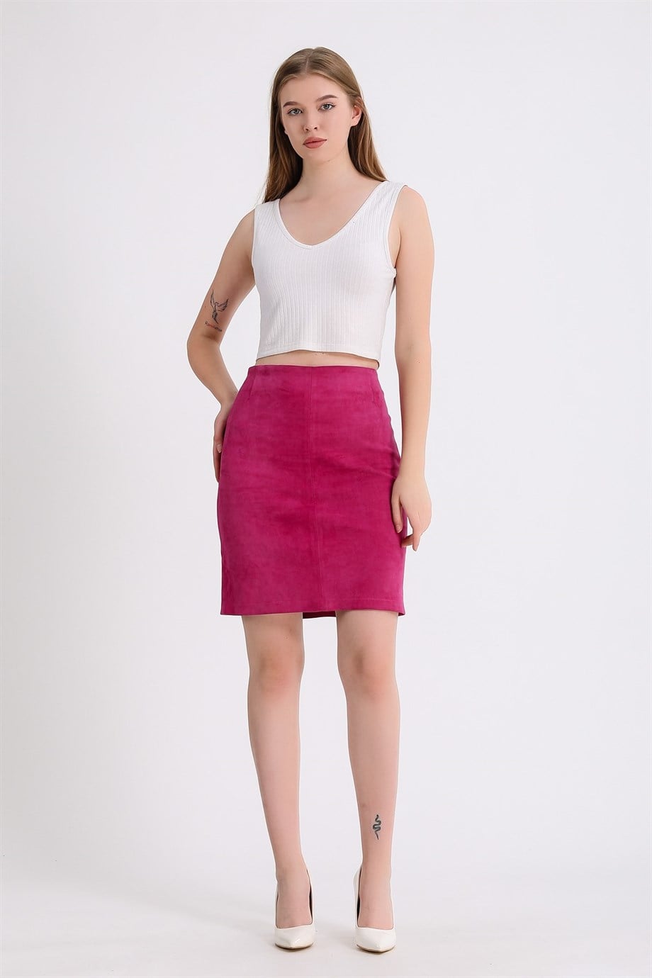 Jupe crayon daim lilas, LC Leather Club