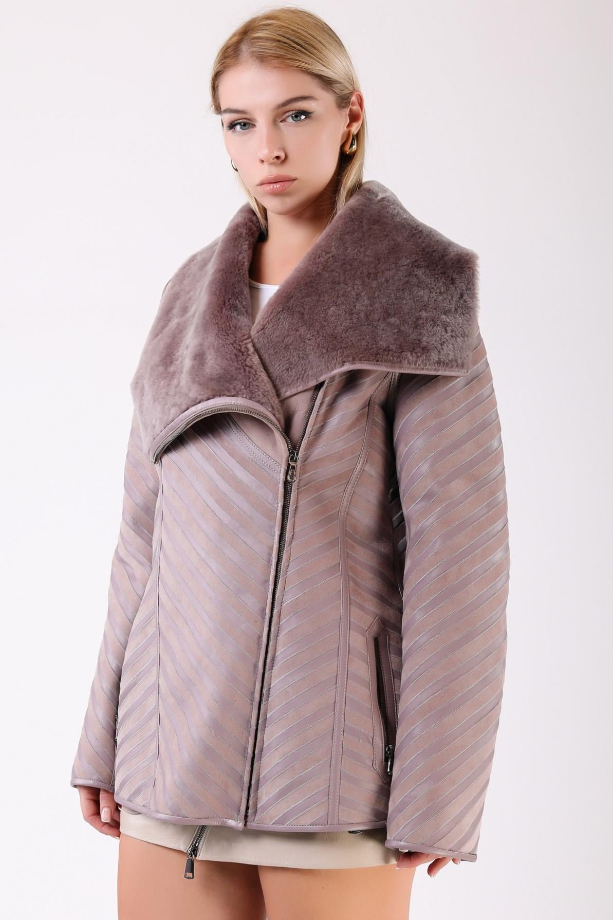 معطف فرو أوريون أرجواني, LC Leather Club