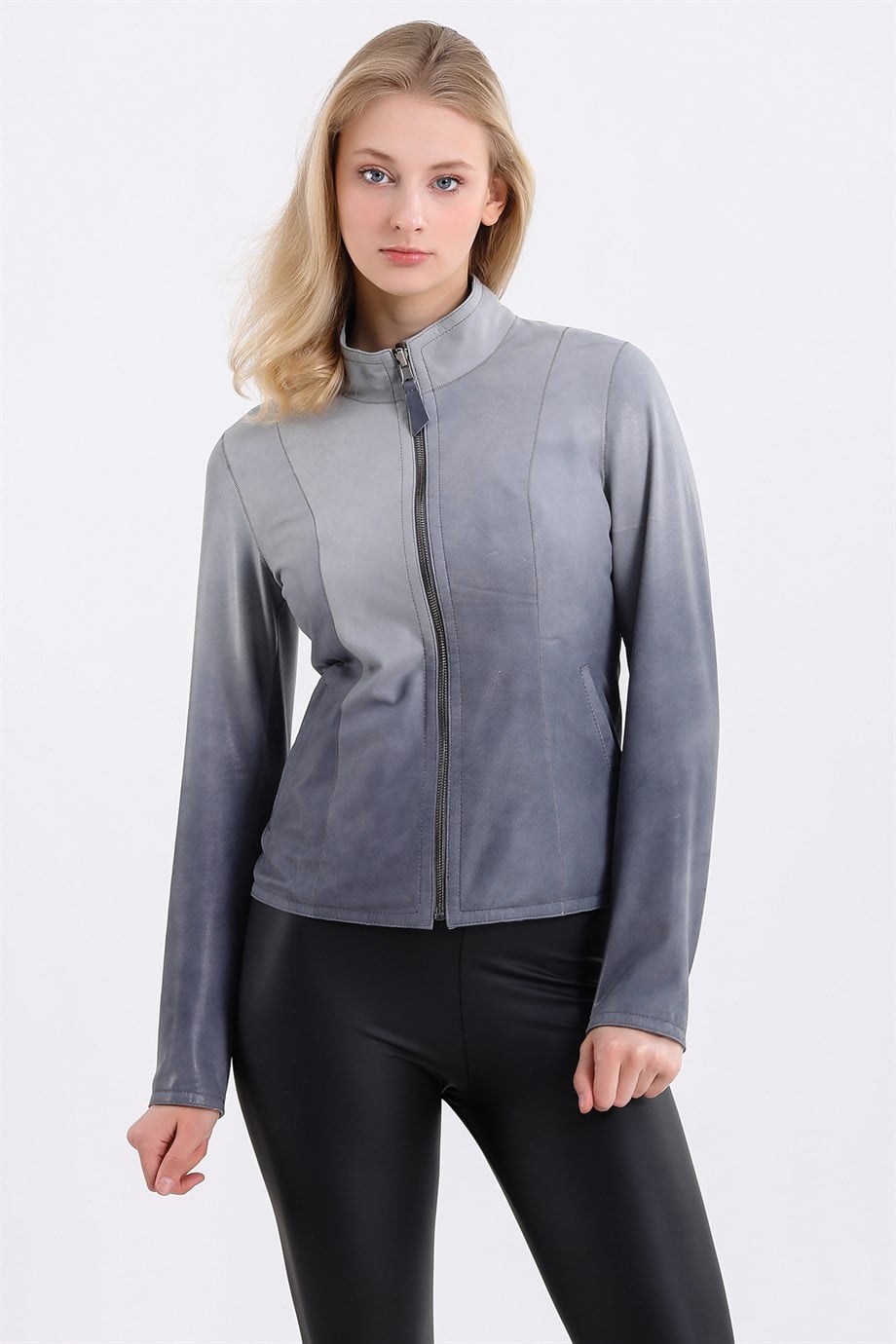 سترة جلدية زرقاء متدرجة قابلة للعكس, LC Leather Club