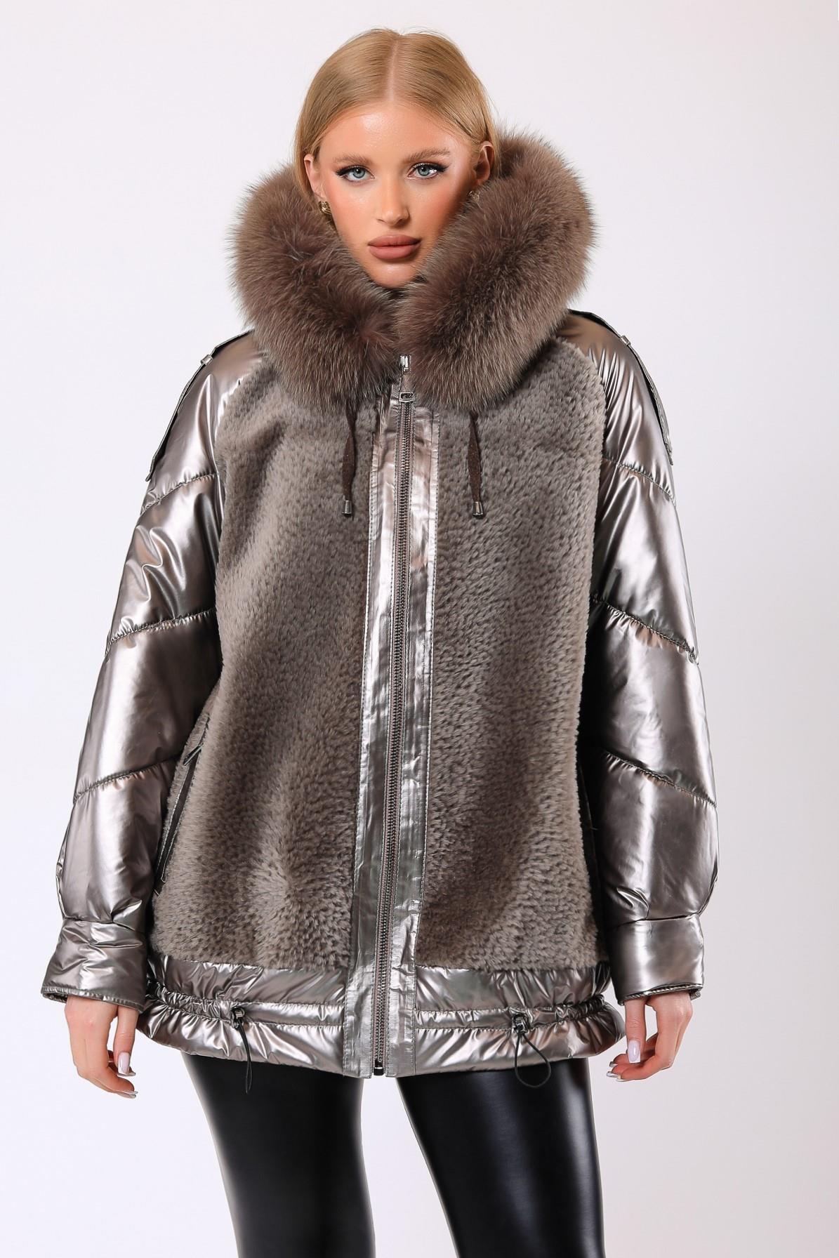 Metallic Brown Taylor Wool Puffer Coat with Fur Trim, LC Leather Club