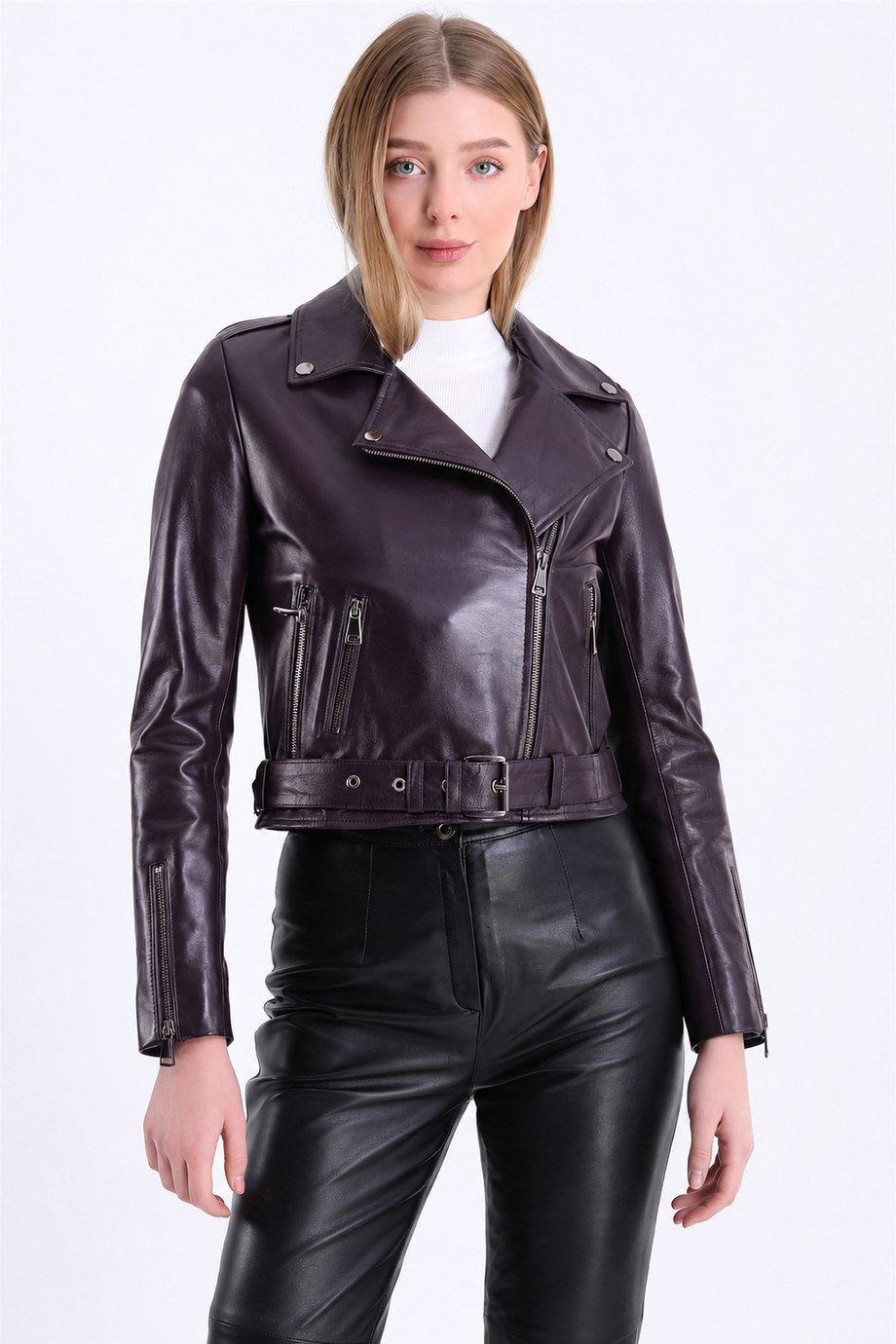 Mor Biker Deri Ceket, LC Leather Club