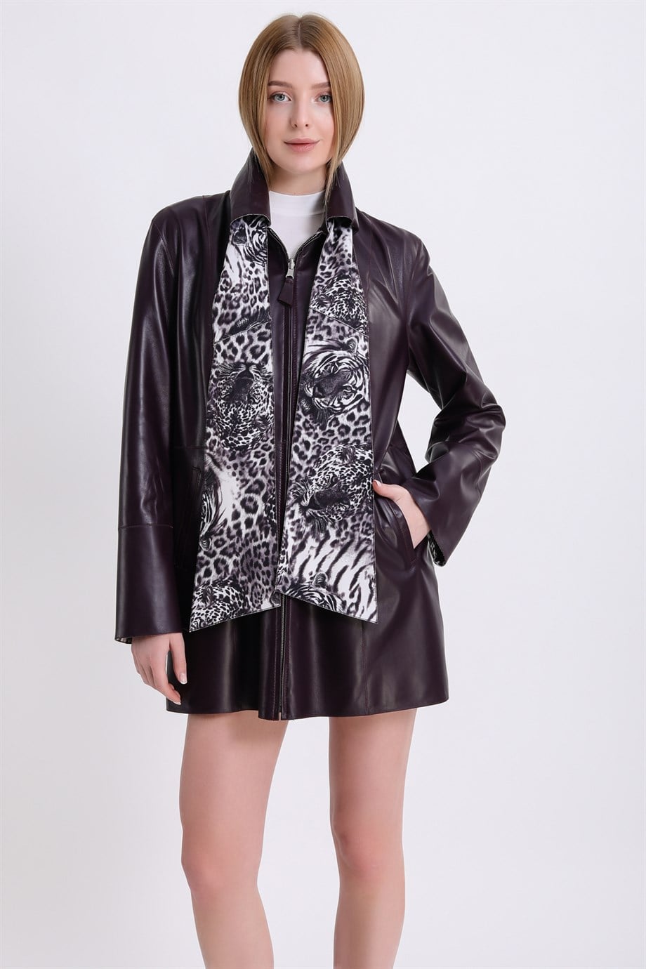 Manteau en cuir violet, LC Leather Club