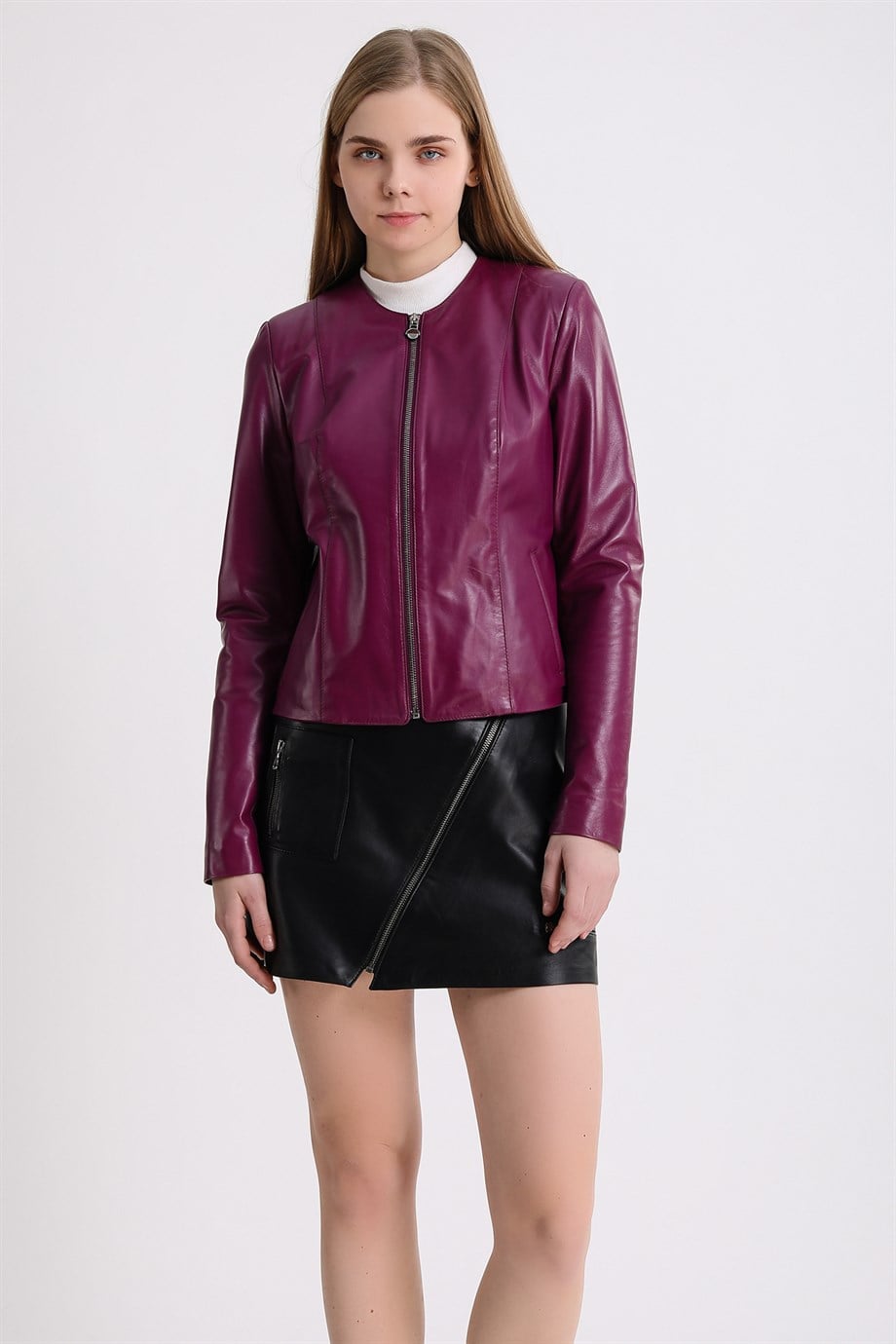 Veste en peau d'agneau violet, LC Leather Club