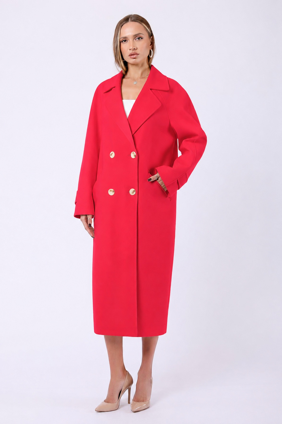 Manteau couleur grenade en vrai cachemire, LC Leather Club