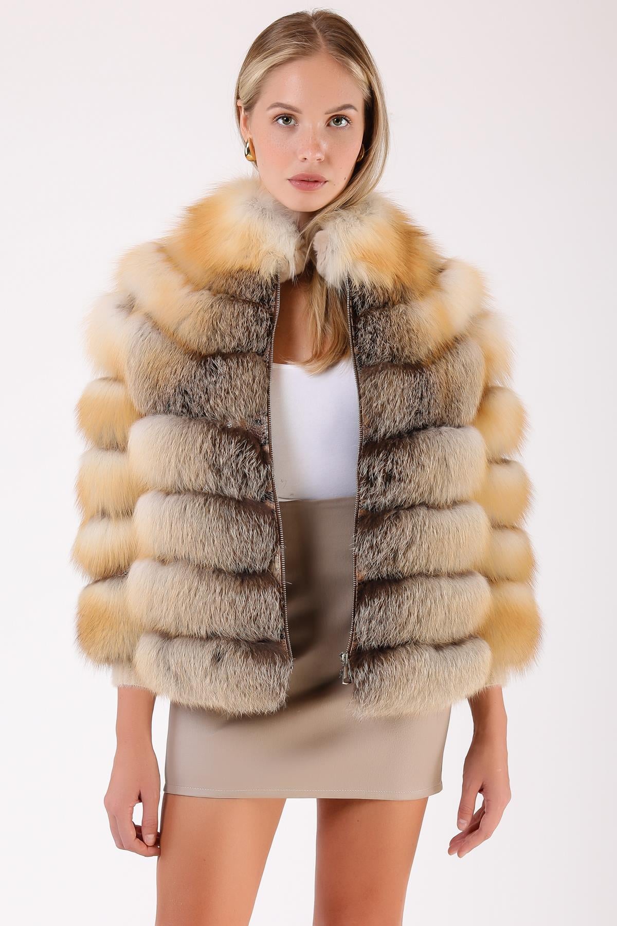 Manteau en fourrure de renard or naturel, LC Leather Club