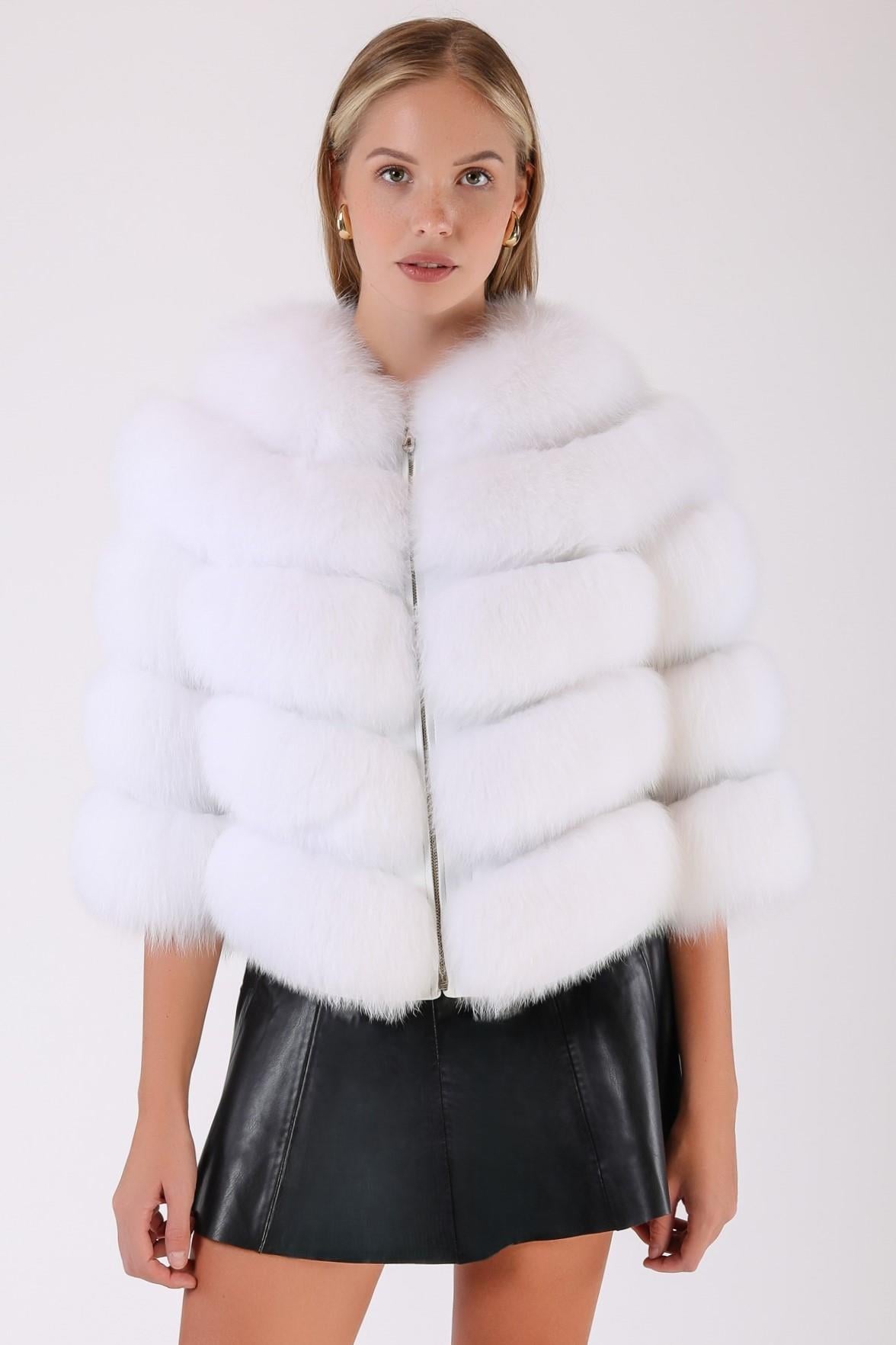 Natuurlijk witte bontmantel, LC Leather Club