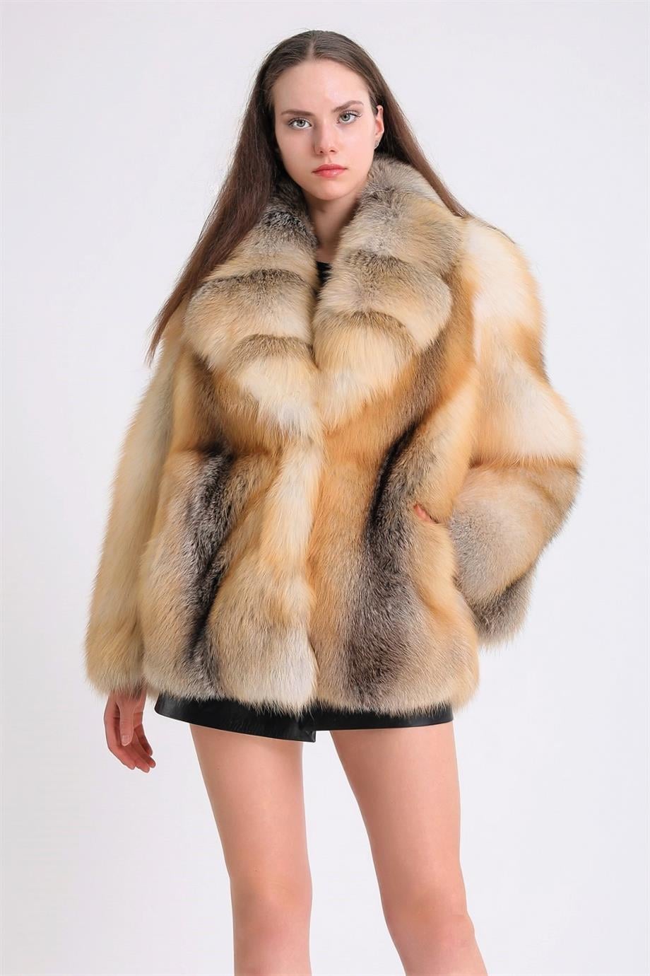 Manteau en fourrure de renard naturel or, LC Leather Club
