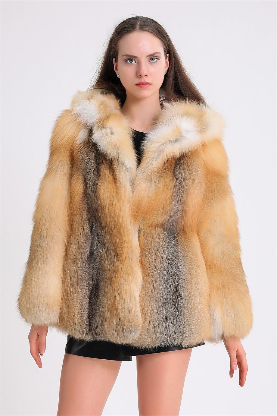 Manteau en fourrure de renard naturel or, LC Leather Club