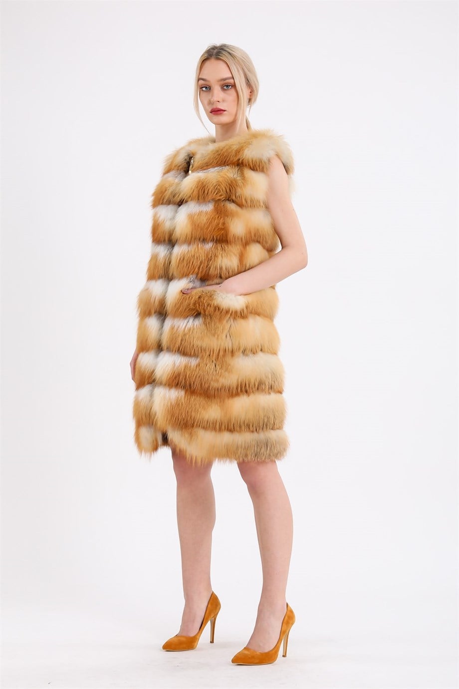 Gilet en fourrure de renard doré naturel, LC Leather Club