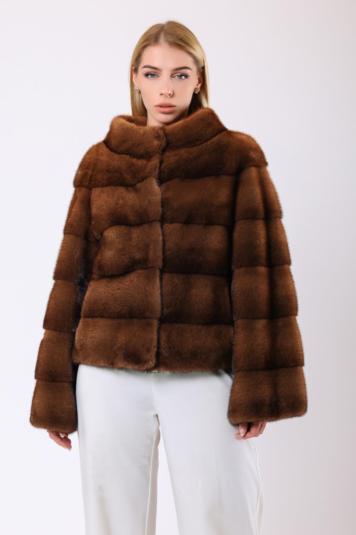 Manteau en fourrure de vison brun naturel Carla, LC Leather Club