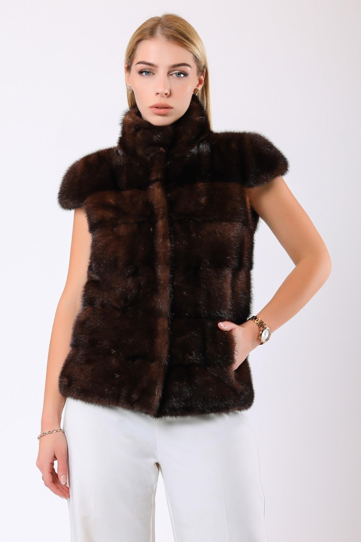 Gilet Patricia en fourrure de vison marron naturel, LC Leather Club