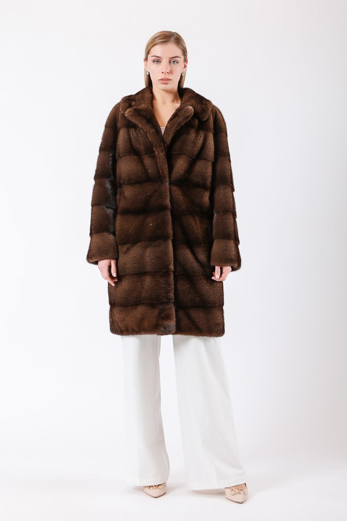 Manteau de vison marron naturel, LC Leather Club