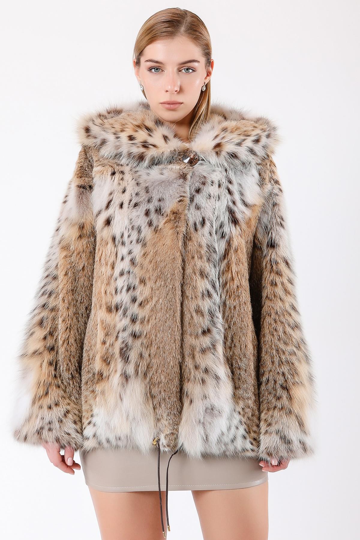 Natural Lynx Fur Coat with Hood, LC Leather Club